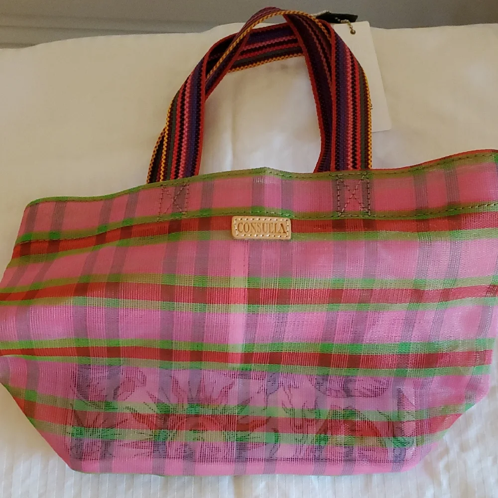 Consuela Vibrant Pink and Green Mini Tote - Picture 1 of 8